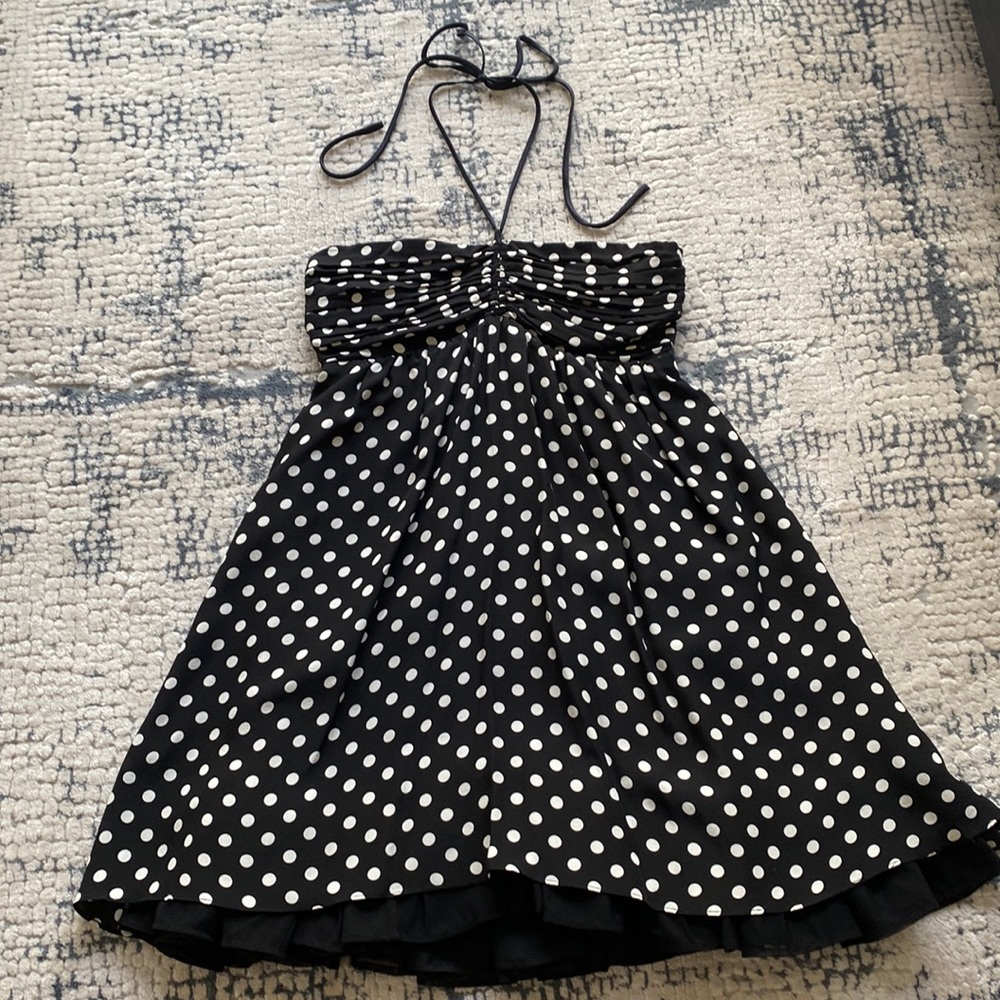 Alice+Olivia silk black and white polkadot dress with halter neck size small